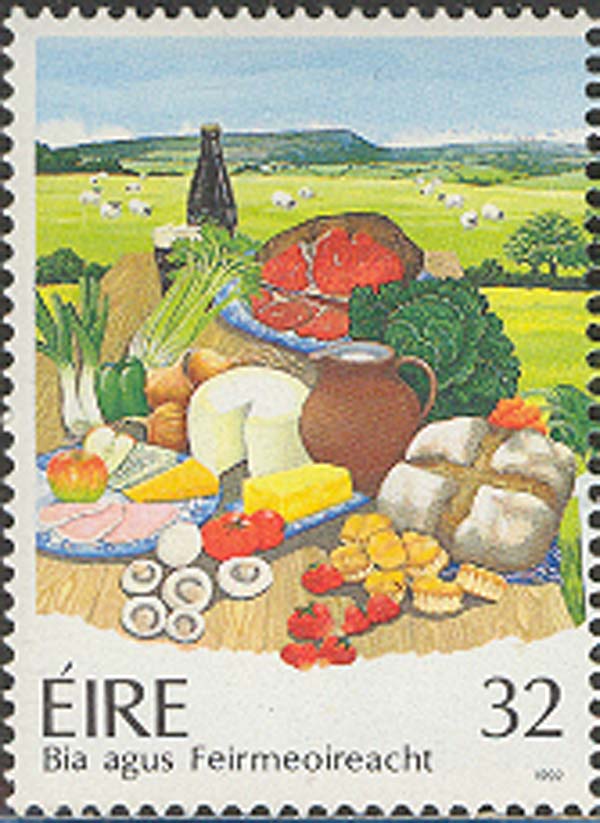Farm produce, bottle and glass of Guinness