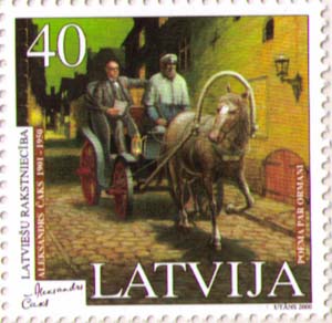Horse-drawn vehicle with writer