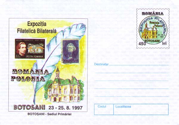 Stamps with Eminescu  and Mickiewicz