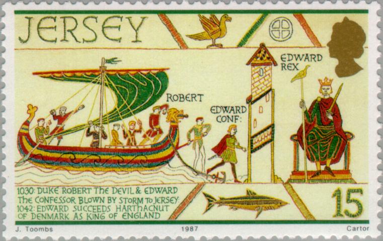 Edward the Confessor and Robert I of Normandy landing on Jersey
